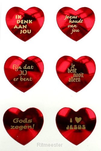 Stickervel glimmende harten 6 per vel