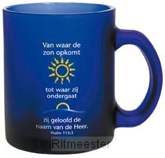 Mok blauw glas ps 113:3 van waar de zon