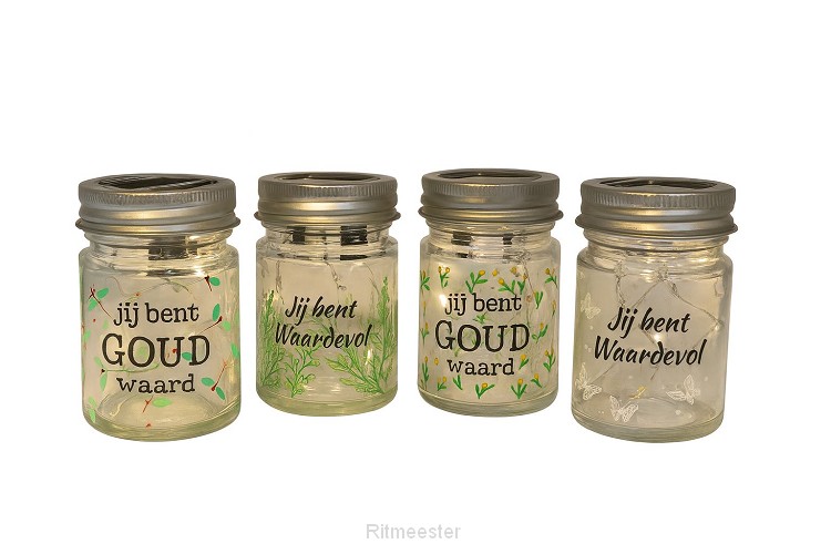 Pot glas met led en tekst