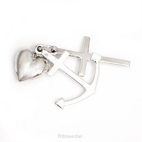 925 Silver Pendant Faith Hope Love Large