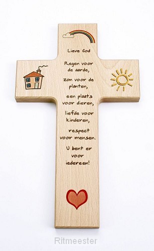 Kruis hout 15cm kinder lieve God regen