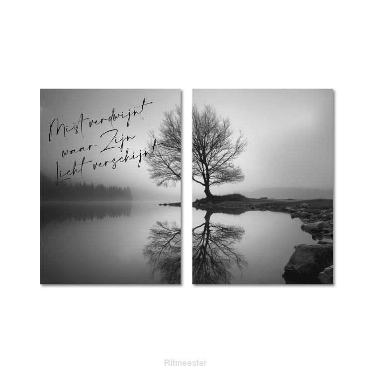 Tweeluik A3 Reflectie in zwart wit Mist