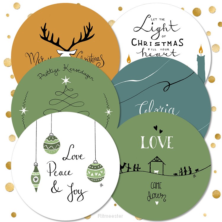 Voordeelpak 12 kerstkaarten rond serie 3