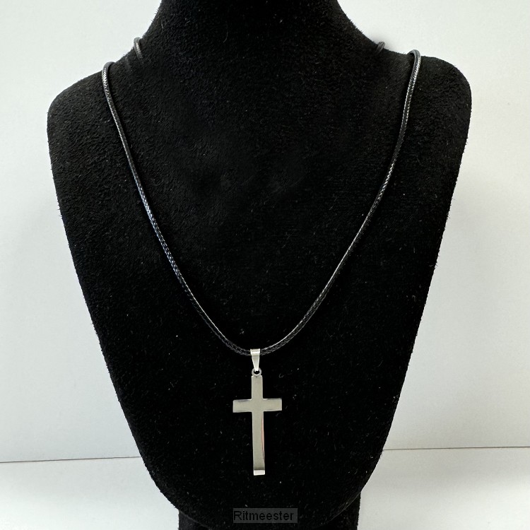 Ketting leer zilver kruisje