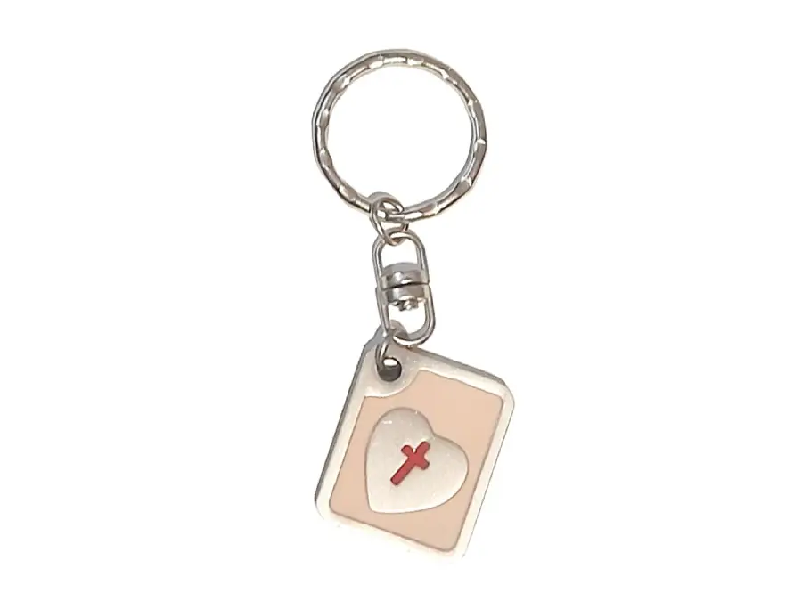 Rectangular keyring heart with cross