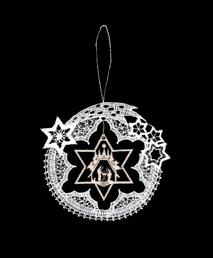 Lace hanger with wood nativity star