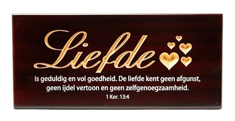 Wandbord hout 22x10cm liefde 1 kor 13:4