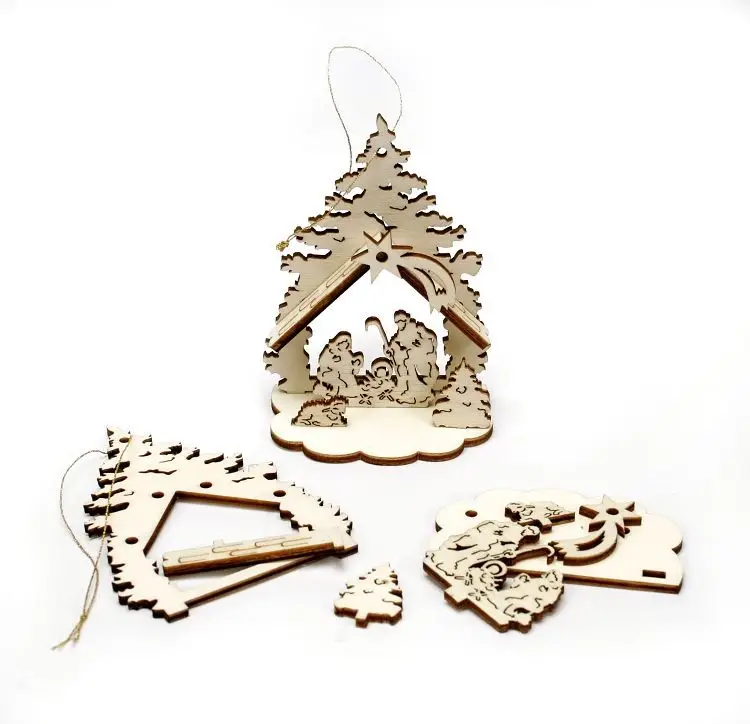 Kribbe mini 9cm blank hout met koord