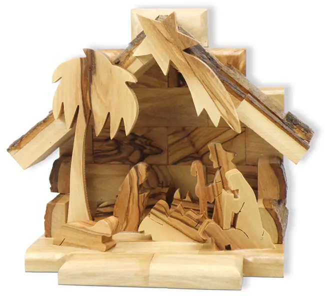 Kerstdecoratie    Kribbe Olijfhout 13x15