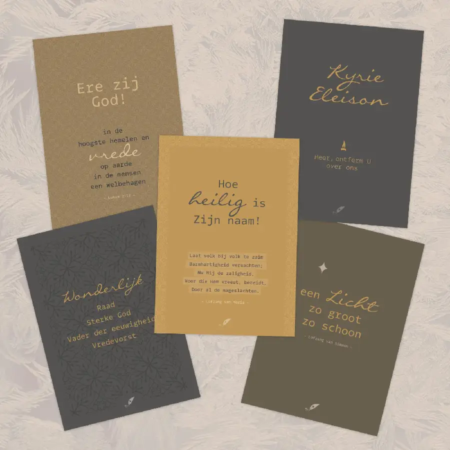 Map 5 Luxe Kerst Prentbriefkaarten Ochre