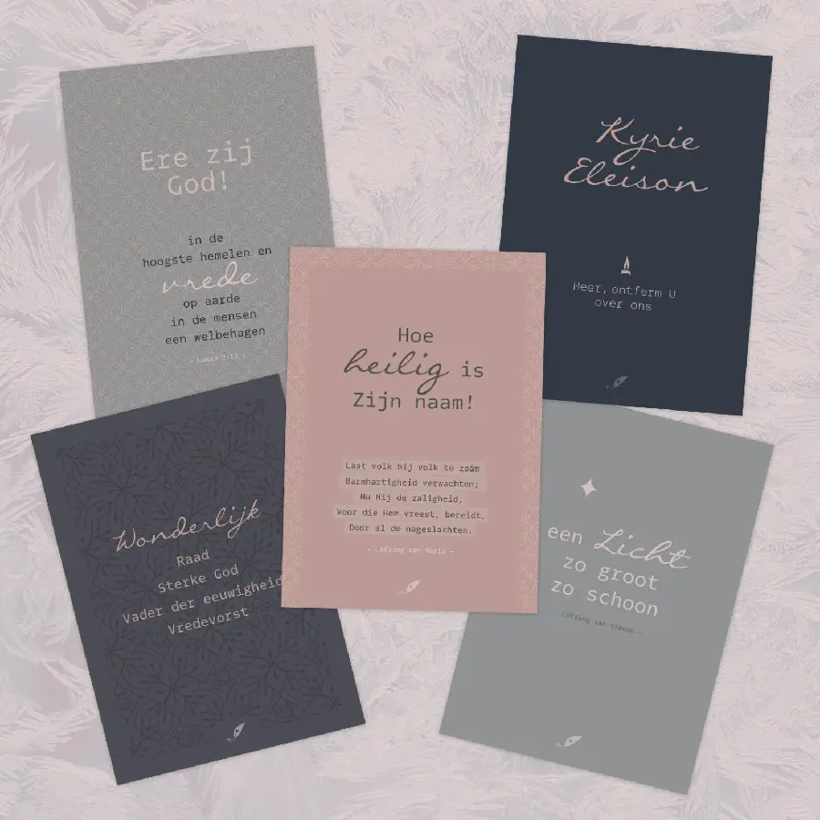 Map 5 Luxe Kerst Prentbriefkaarten Pink