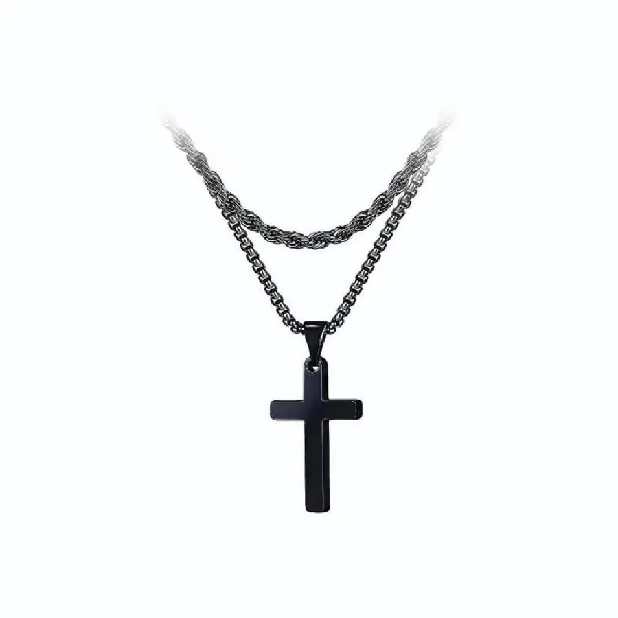 Necklace Cross black double chains