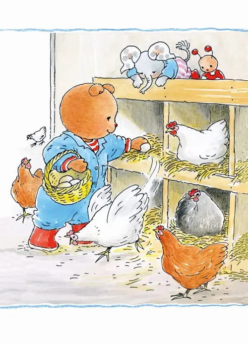 Ansichtkaart 15x10,5 bobbi bij de kippen