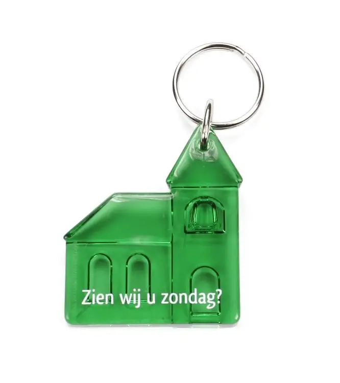 Sleutelhanger kerk groen zien wij u ...
