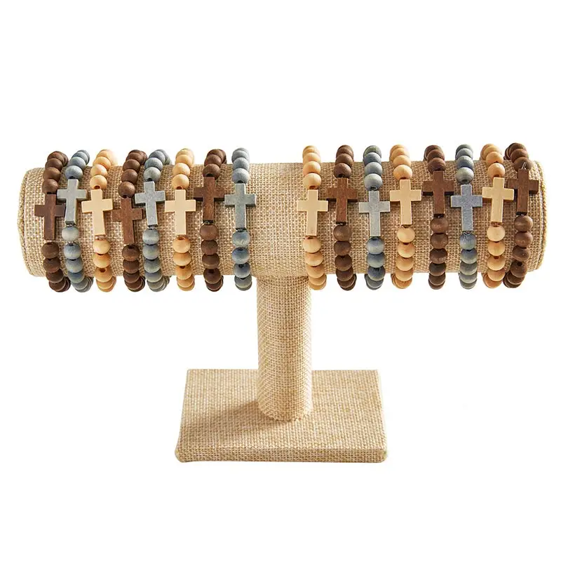 Display with 36 wood bracelets